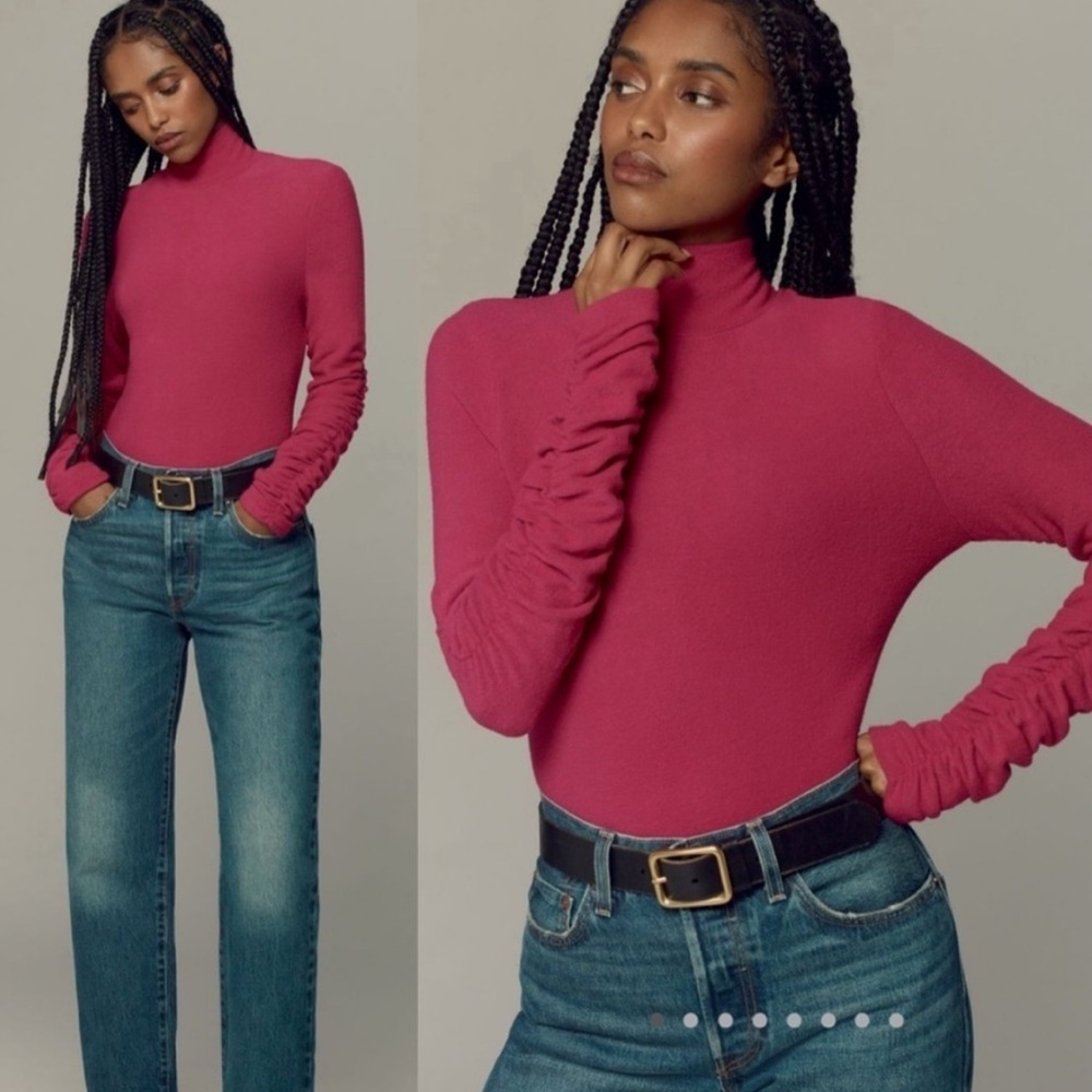 NWT! By Anthropologie Raspberry Ruched-Sleeve Tur… - image 5